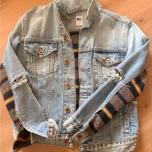 NSF Light Blue Denim Jacket with Striped Sleeves